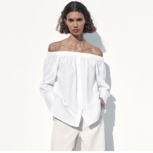 Zara Off The Shoulder Poplin Shirt in White